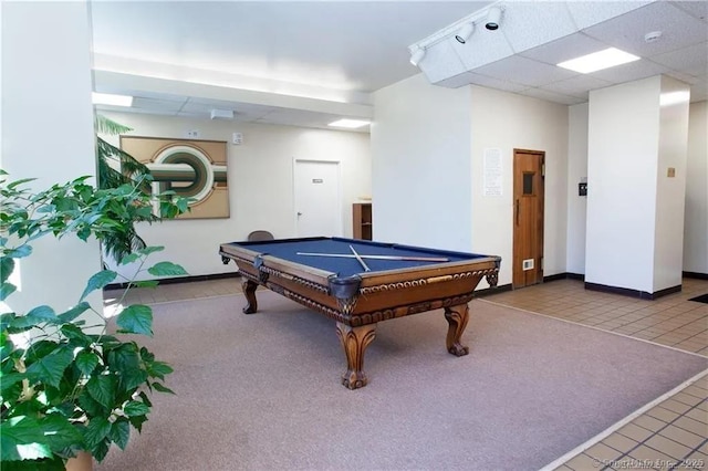 recreation room featuring pool table and tile patterned floors