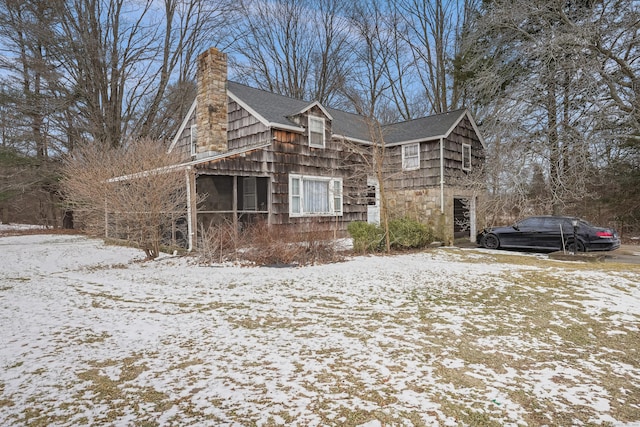 view of snow covered property