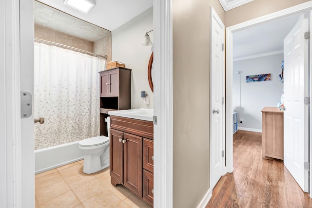 63 Contact Dr, West Haven, CT 06516 - full bathroom with crown molding, toilet, shower / bathtub combination with curtain, and vanity