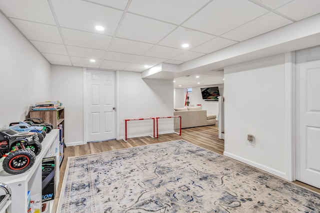 63 Contact Dr, West Haven, CT 06516 - playroom featuring baseboards, recessed lighting, a paneled ceiling, and wood finished floors
