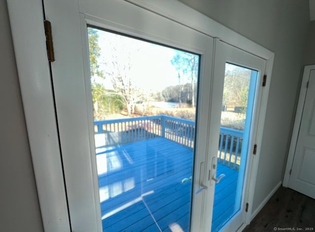 doorway with dark wood-type flooring and a wealth of natural light