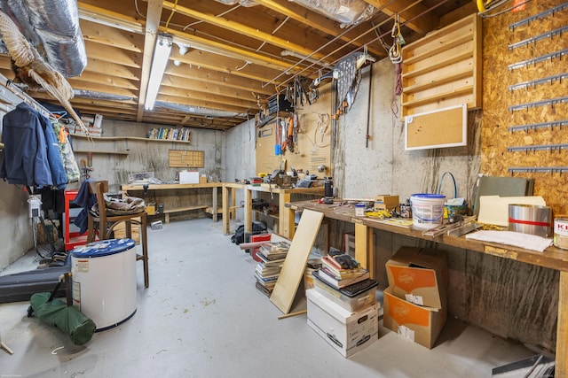 basement with a workshop area