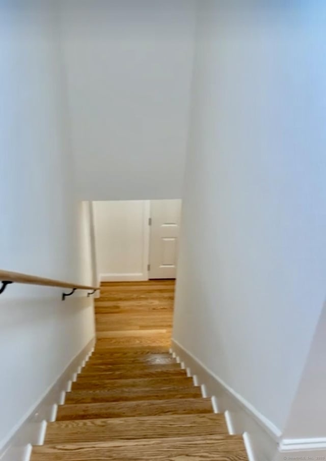 stairs featuring hardwood / wood-style flooring