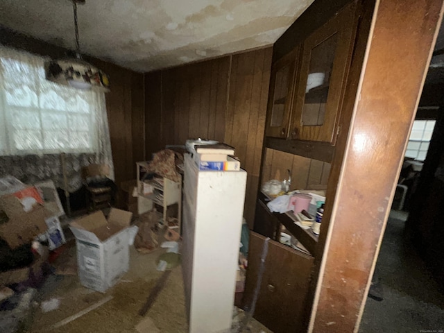 miscellaneous room featuring wood walls