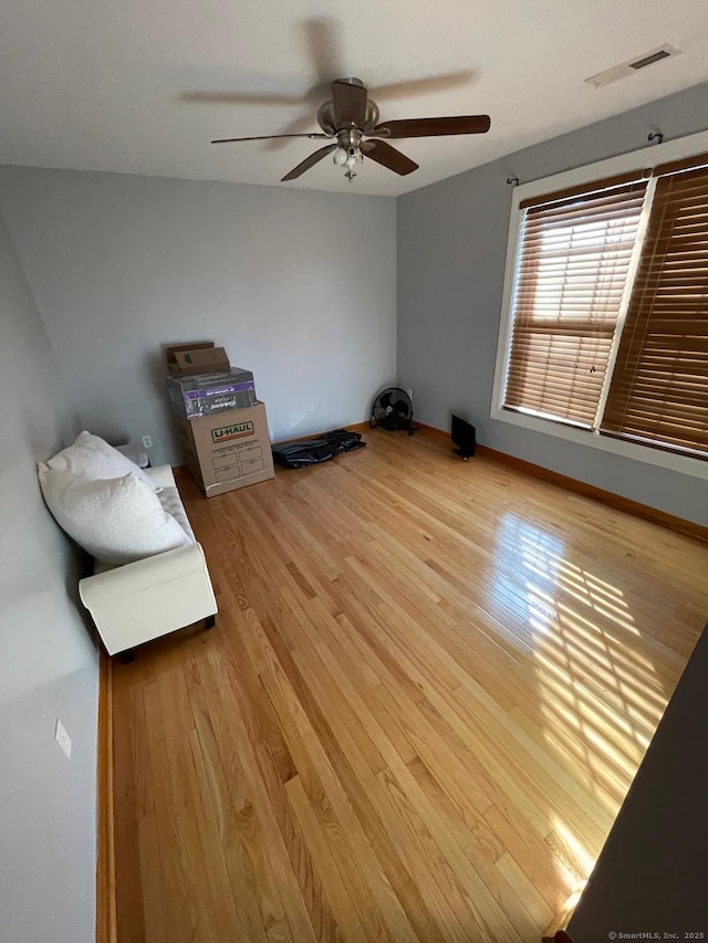 interior space featuring ceiling fan and light hardwood / wood-style floors