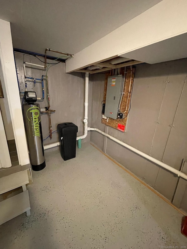 basement with electric panel