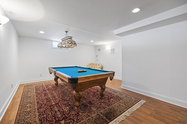 rec room featuring hardwood / wood-style floors and pool table