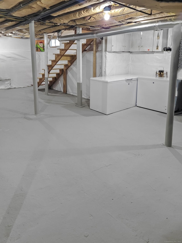 basement with fridge