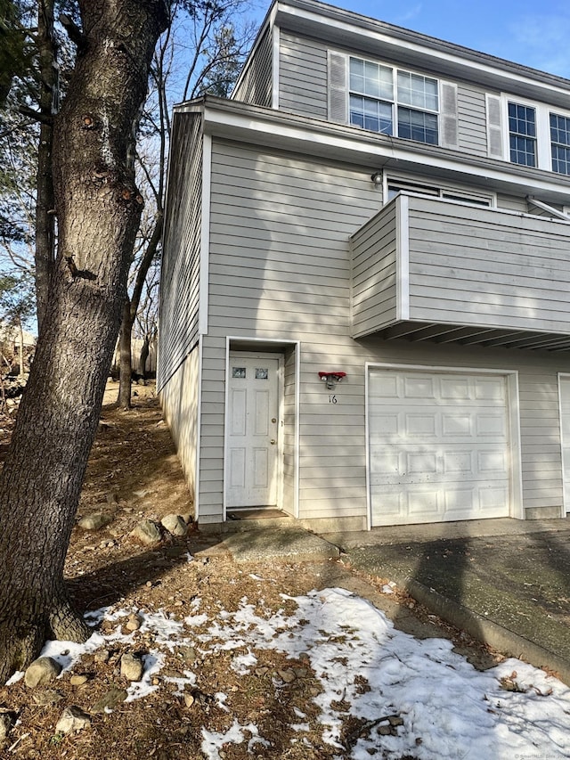 exterior space with a garage