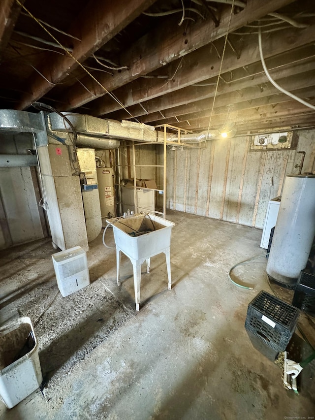 basement featuring water heater