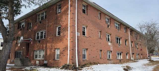 view of snow covered building