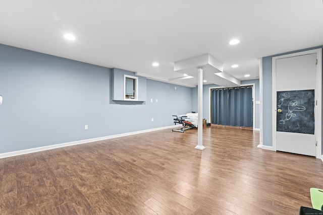 basement featuring hardwood / wood-style flooring