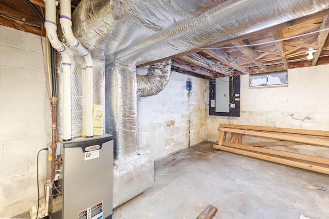 unfinished basement featuring electric panel