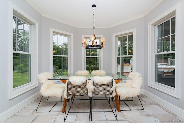 sunroom with an inviting chandelier