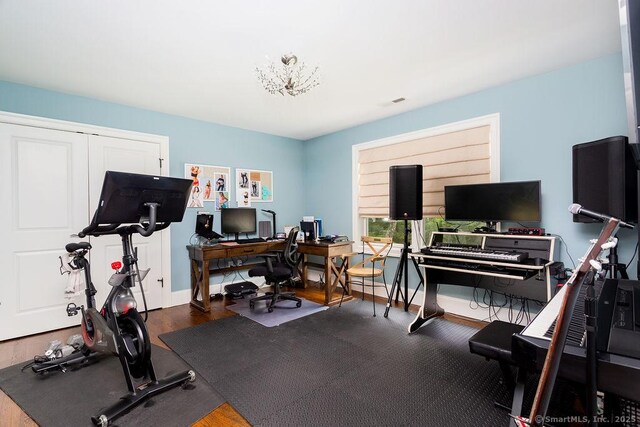 home office featuring wood-type flooring