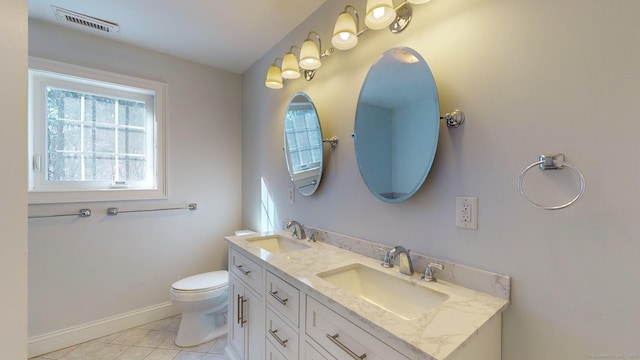 bathroom with tile patterned flooring, vanity, and toilet