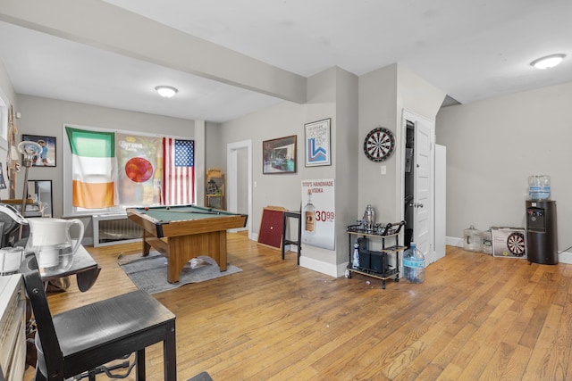 recreation room featuring pool table and light hardwood / wood-style floors