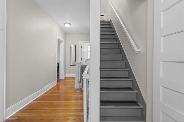 staircase featuring wood-type flooring