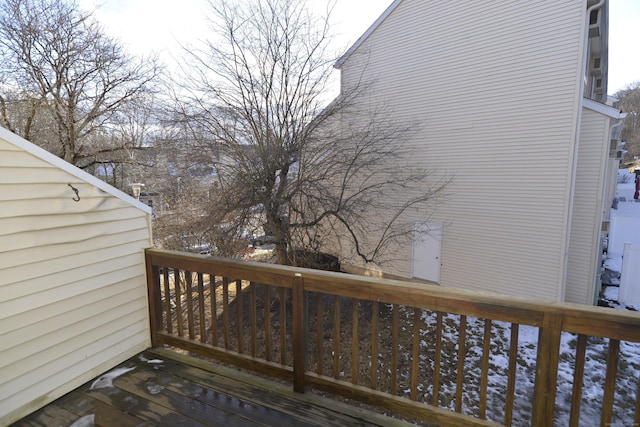 view of snow covered deck