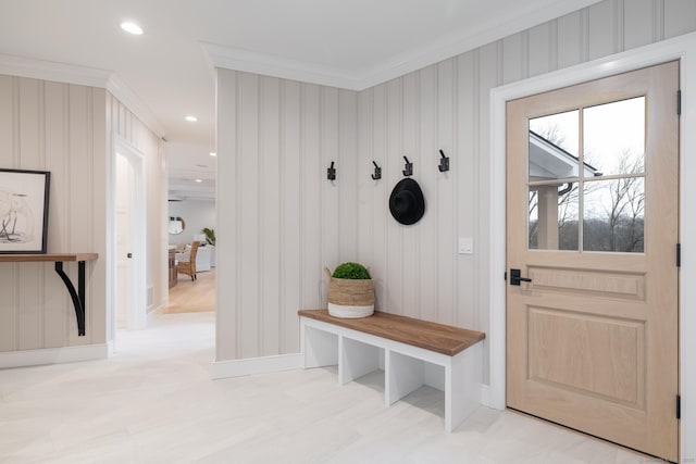 mudroom with crown molding