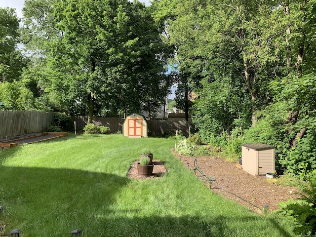 view of yard with a storage shed