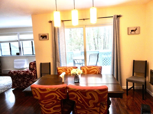 dining space featuring dark wood-type flooring