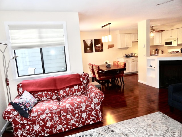 living room with dark wood-type flooring