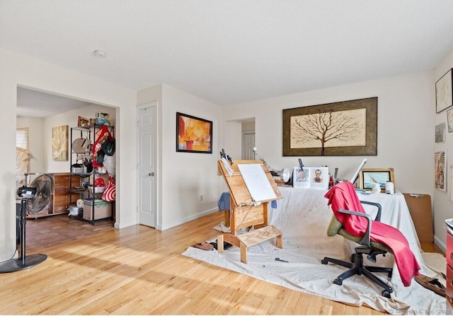 office area featuring light hardwood / wood-style flooring