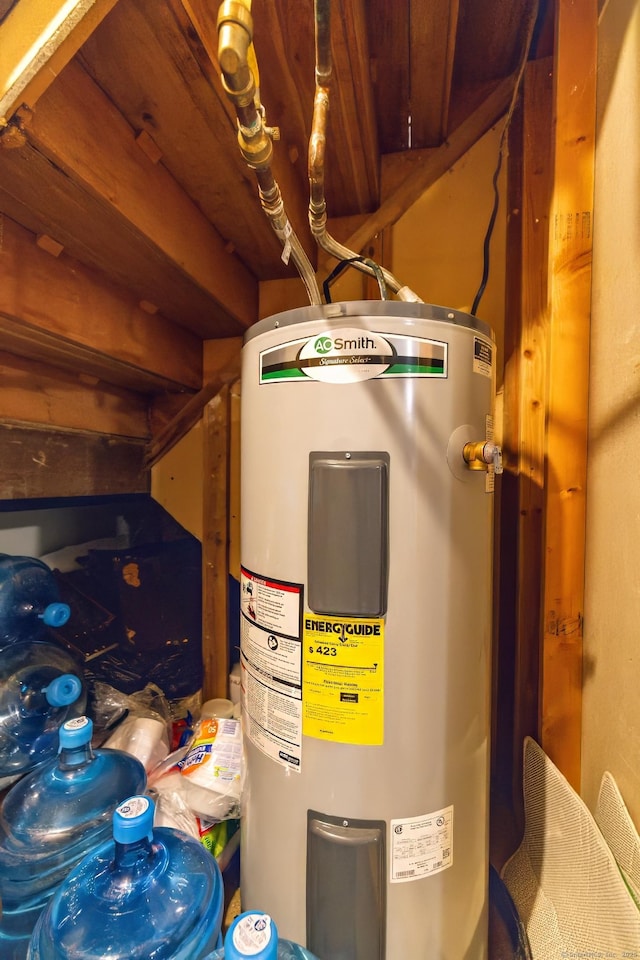 utility room featuring water heater