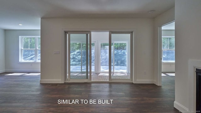 entryway with a wealth of natural light and dark hardwood / wood-style floors