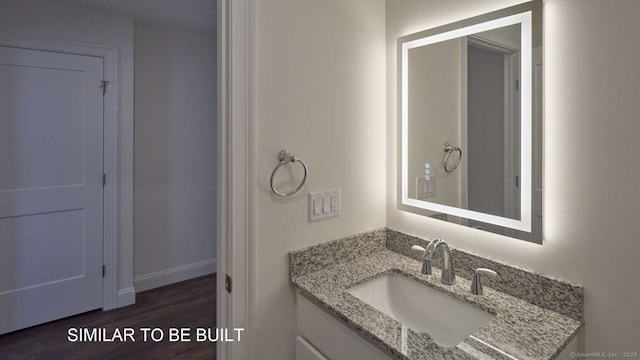 bathroom with vanity and wood-type flooring