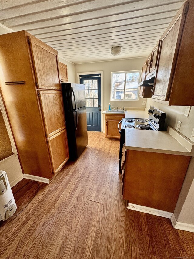 kitchen featuring light hardwood / wood-style flooring and black appliances