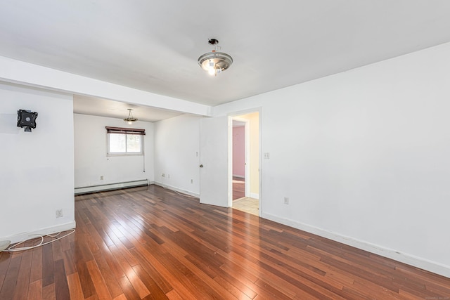 empty room featuring hardwood / wood-style flooring, baseboards, and baseboard heating