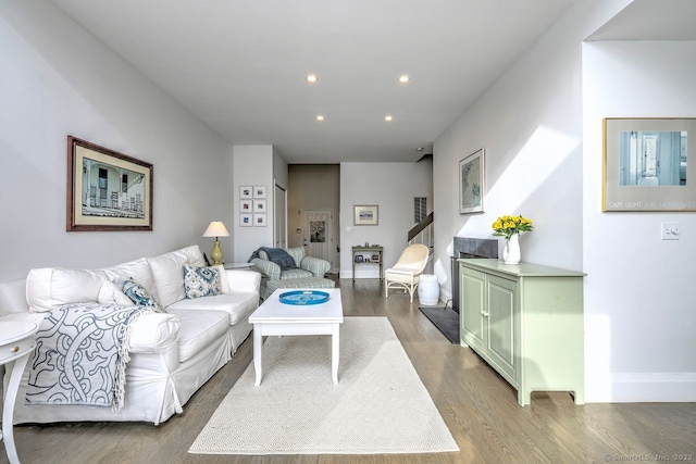 living room with hardwood / wood-style flooring