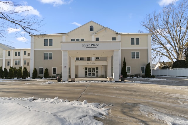 view of snow covered property