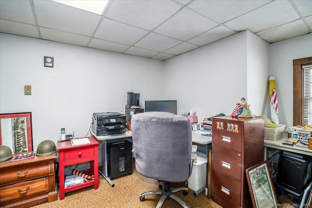 office with carpet and a drop ceiling