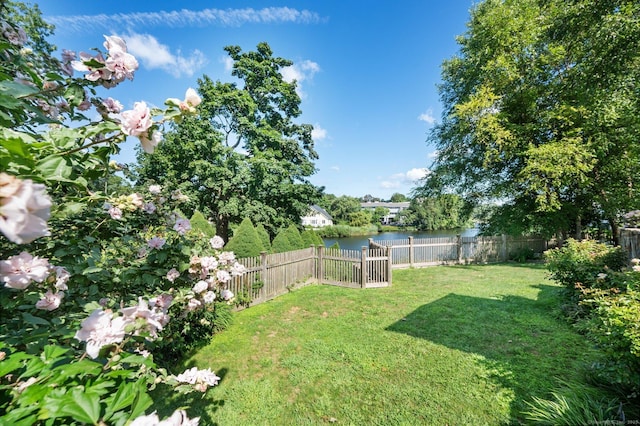 view of yard with a water view