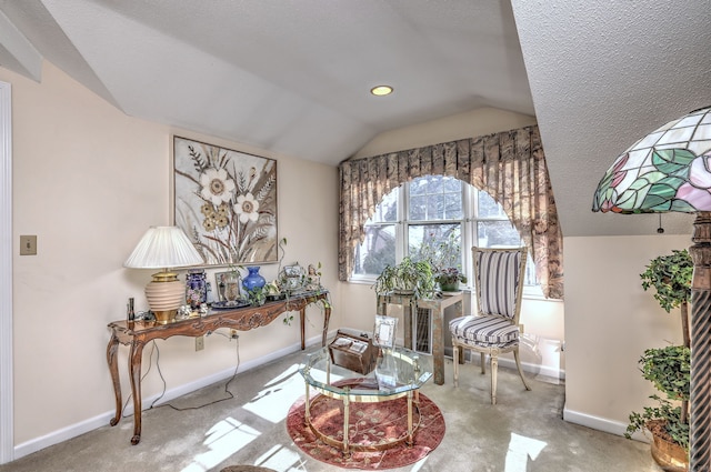 sitting room with lofted ceiling