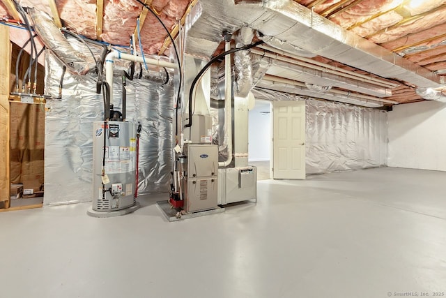 basement with gas water heater