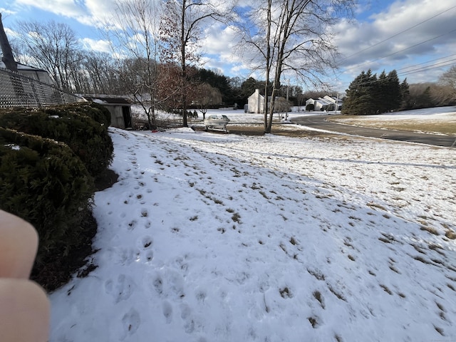 view of yard layered in snow