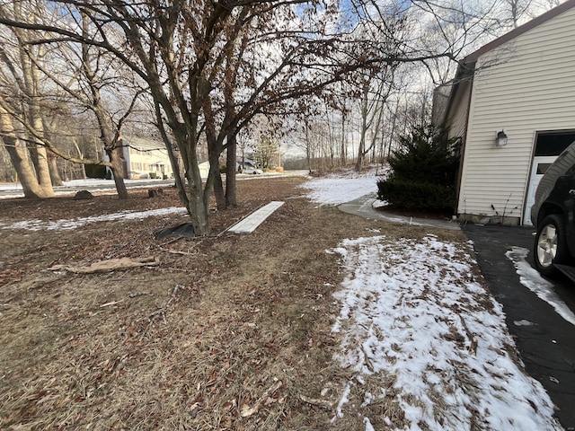 view of yard layered in snow