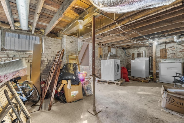 basement with independent washer and dryer