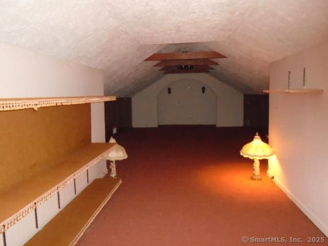 bonus room featuring vaulted ceiling and a textured ceiling