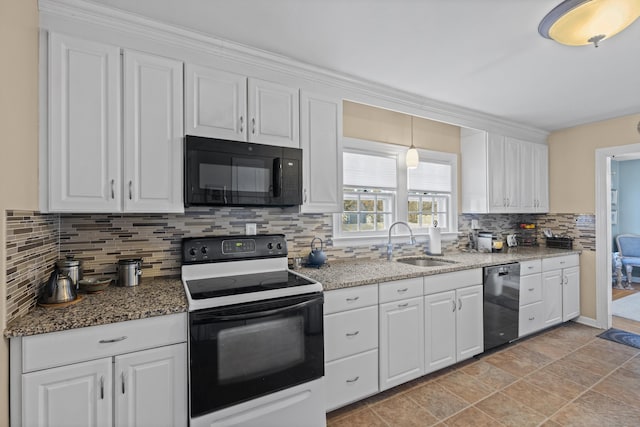 kitchen with white cabinetry, dishwashing machine, sink, and electric range