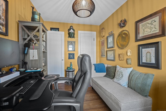 office area with dark hardwood / wood-style flooring