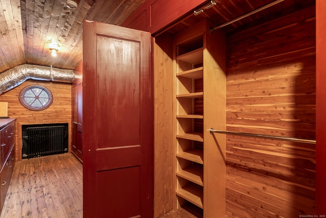 spacious closet featuring wood-type flooring and vaulted ceiling