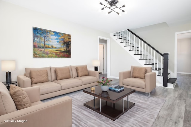 living room with light hardwood / wood-style floors