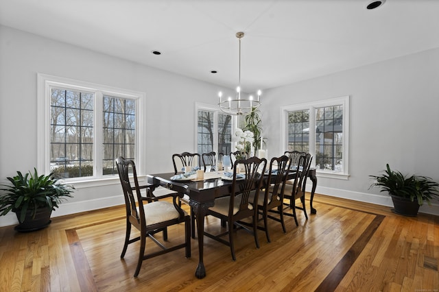 dining room with hardwood / wood-style floors, a wealth of natural light, and baseboards