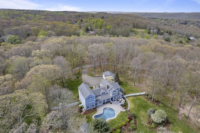 bird's eye view featuring a view of trees