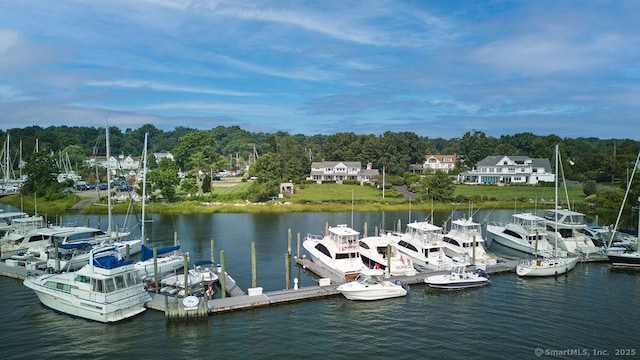 view of dock with a water view